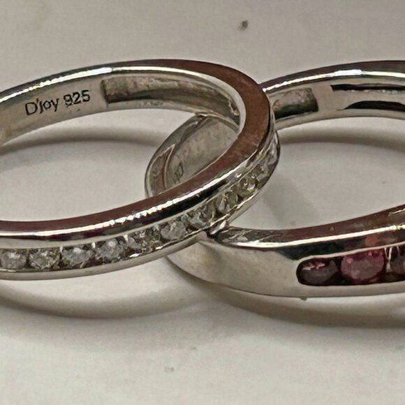 NEW Set of 3! Moissanite, Ouro Fino Rubellite 2.35 ctw Stackable Rings. Sterling - Picture 2 of 5